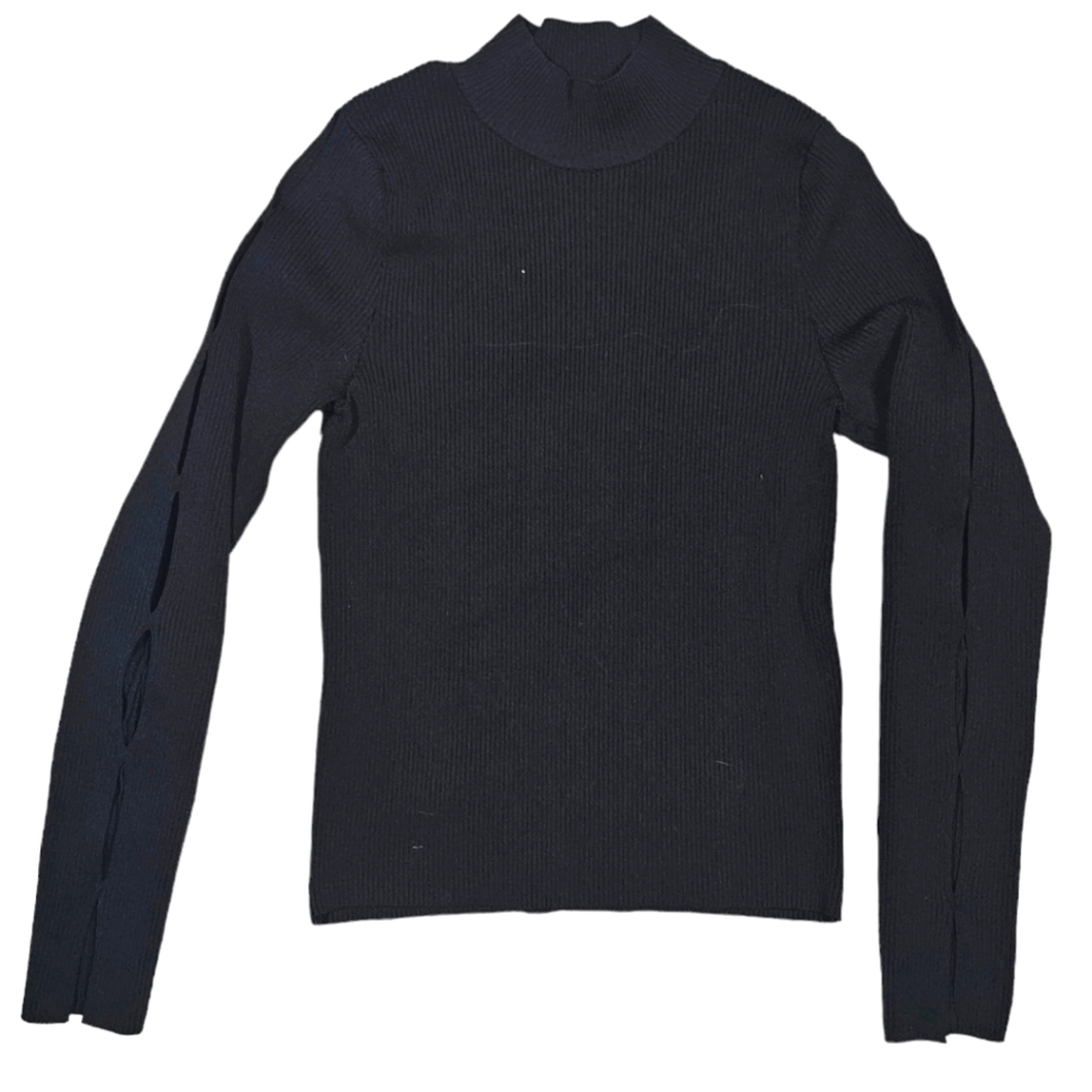 MNG Cutout Sleeve Black Turtleneck Ribbed Sweater Size Medium Long Sleeve